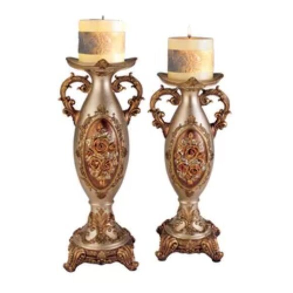 Other - 2 Piece Intricate Rose Decorative Candle Holder Set  By Sintechno